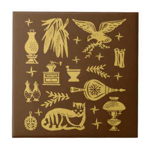 Vintages Pyrex Muster - früh Amerikaner (Gold) Fliese