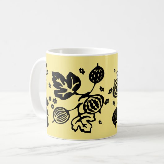 Vintages Pyrex Muster - Stachelbeerschwarzes Kaffeetasse (Vorderseite Links)