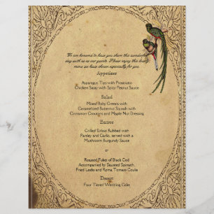 Vintages Quetzal Bird Elegante Wedding Menu
