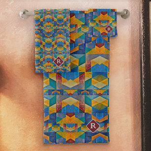 Vintages Quilt-Style-Muster mit Ihrem Monogramm Badhandtuch Set