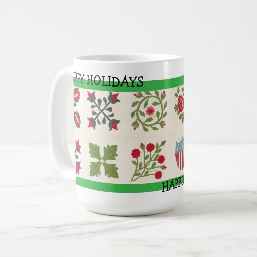 Vintages Quiltmuster für Weihnachtsfeiertage Kaffeetasse (Vorderseite Links)