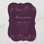 Vintages Quinceanera Dusty Rose Plum Floral Party Einladung (Vorne/Hinten)