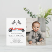Vintages Race Car Geburtstagsparty Foto Einladung (Stehend Vorderseite)