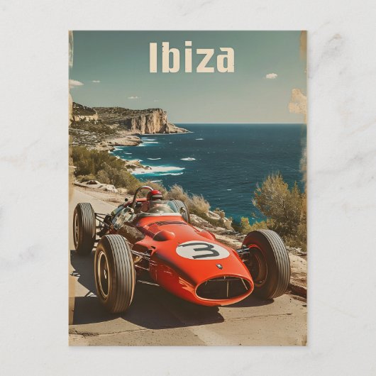 Vintages Racing Car in Ibiza Postkarte (Vorderseite)