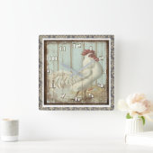 Vintages Raster auf rustikalem Holzbrett Verziert Quadratische Wanduhr (Zuhause)