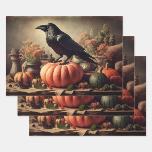 Vintages Raven Foto Gothic Halloween Decoupage Geschenkpapier Set (Set)