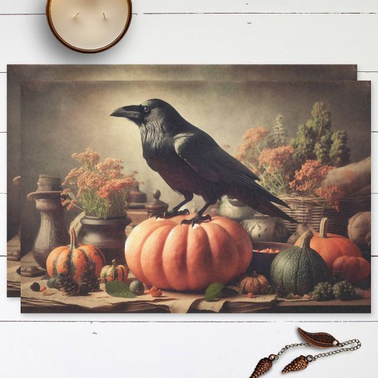 Vintages Raven Foto Gothic Halloween Decoupage Seidenpapier
