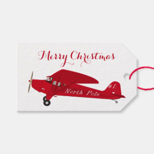 Vintages Red Airplane Frohe Weihnachtsgeschenk-Tag Geschenkanhänger