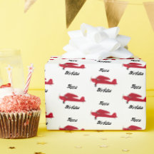 Vintages Red Airplane Happy Birthday Wrapping Pape