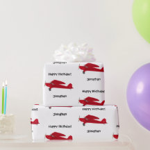 Vintages Red Airplane Happy Birthday Wrapping Pape