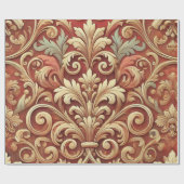 Vintages Red and Gold Damask Muster Geschenkpapier (Flach)