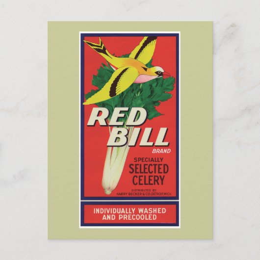 Vintages Red Bill Celery Label Postkarte (Vorderseite)