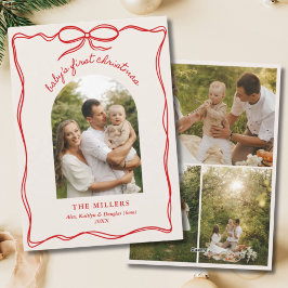 Vintages Red Bow Baby's 1. Weihnachtsfamilie Foto Feiertagskarte