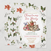 Vintages Red Bow Christmas Tee Party Blumenkohl Einladung (Vorne/Hinten)