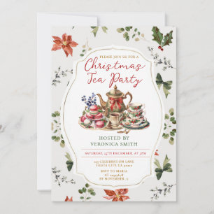 Vintages Red Bow Christmas Tee Party Blumenkohl Einladung