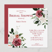 Vintages Red Burgundy White Roses Brautparty Einladung (Vorne/Hinten)