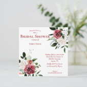 Vintages Red Burgundy White Roses Brautparty Einladung (Stehend Vorderseite)