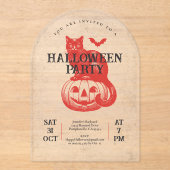 Vintages Red Cat and Pumpkin Halloween-Party Acryleinladungen (Vorderseite)