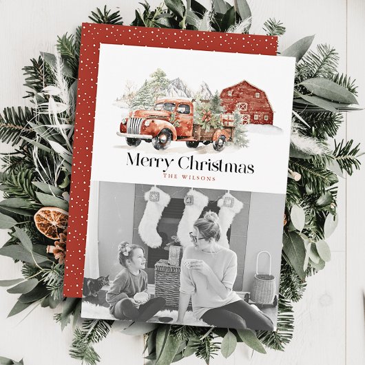 Vintages Red Farm Truck Foto Feiertagskarte