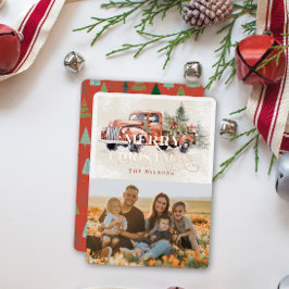 Vintages Red Farm Truck Weihnachtsbaum Foto Folien Feiertagskarte