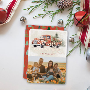 Vintages Red Farm Truck Weihnachtsbaum Foto Folien Feiertagskarte