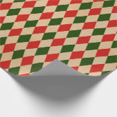 Vintages Red & Green Harlequin-Muster Geschenkpapier (Ecke)