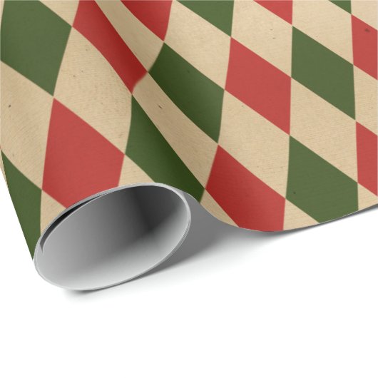 Vintages Red & Green Harlequin-Muster Geschenkpapier (Rolleneckpunkt)