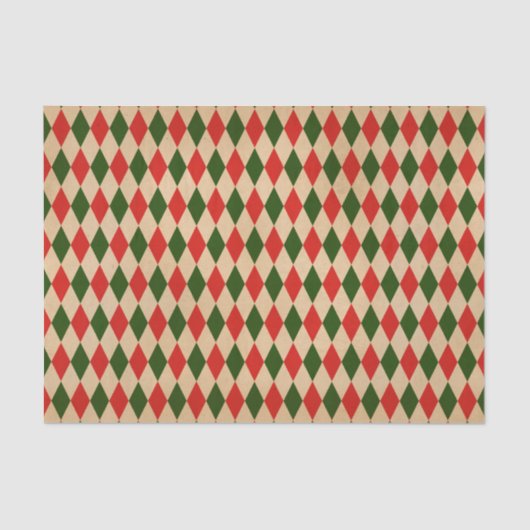Vintages Red & Green Harlequin-Muster Seidenpapier (Vorderseite)
