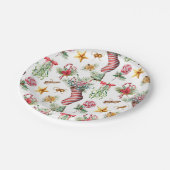 Vintages Red & Green Weihnachtsmuster Strumpf Pappteller (Schrägansicht)