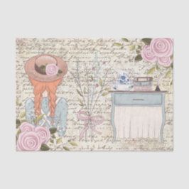 Vintages Red Hair Girl Rose Alte Buchstabenfolge Seidenpapier