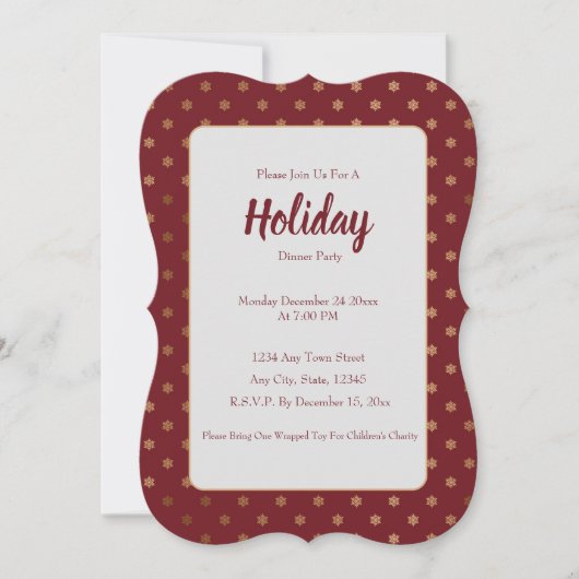 Vintages Red Holiday Gold Snowflakes Packpapier Einladung (Vorderseite)