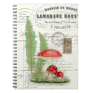 Vintages Red Mushroom Fern Spiral Journal-Notebook Notizblock