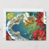 Vintages Red Poinsettia Gold Bells Party Einladung (Rückseite)