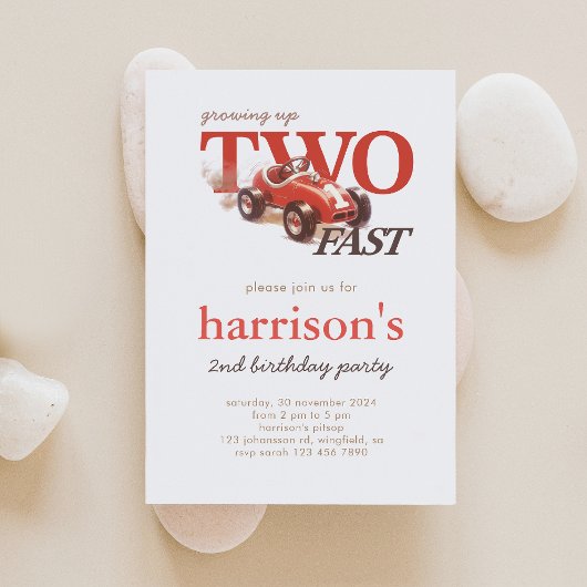 Vintages Red Race Car 2. Geburtstag Einladung