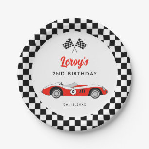 Vintages Red Race Car Boy 2. Geburtstag Party Pappteller