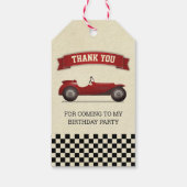 Vintages Red Race Car Kindergeburtstag Gastgeschen Geschenkanhänger (Rückseite)