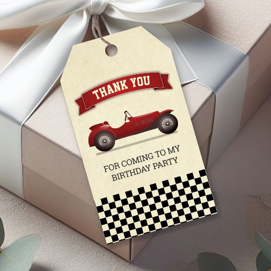 Vintages Red Race Car Kindergeburtstag Gastgeschen Geschenkanhänger