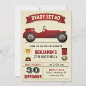 Vintages Red Race Car Kindergeburtstag Party laden Einladung (Vorderseite)