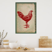 Vintages Red Rooster Shabby Chic Grunge Chicken Poster (Küche)