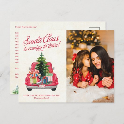Vintages Red Santa Truck Foto Postkarte (Vorne/Hinten)