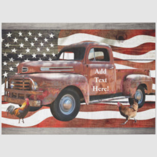 Vintages Red Truck American Flag Tissue Paper Seidenpapier