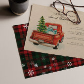 Vintages Red Truck Tree Familienweihnachtsskigebie Einladung