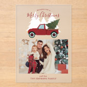 Vintages Red Truck Weihnachts-Foto Acryleinladungen (Vorderseite)