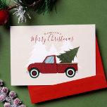Vintages Red Truck Weihnachts-Foto Feiertagskarte<br><div class="desc">Whimsikale Illustration eines alten Mode roten LKW mit einem Weihnachtsbaum. Personalisieren Sie dieses Design mit Ihrem bevorzugten Foto und einer benutzerdefinierten Nachricht.</div>