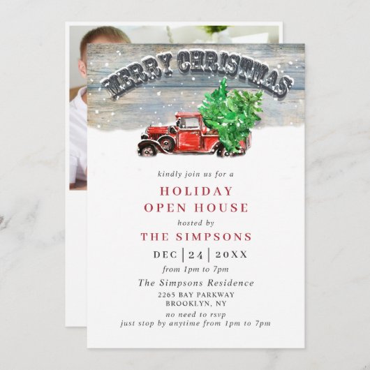 Vintages Red Truck Weihnachtsfest Einladung (Vorne/Hinten)