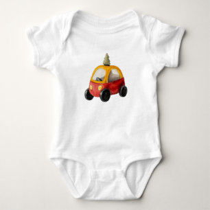 Vintages Red & Yellow Pedal Car mit Christbaum Baby Strampler