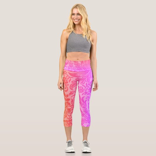 Vintages Regenbogen-Botanisches Muster Capri Leggings (Vorderseite)