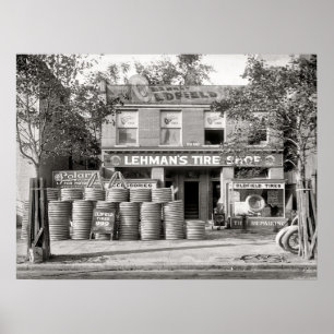 Vintages Reifenladen-Foto, Mechanik, kundenspezifi Poster