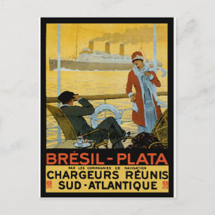 Vintages Reise-Plakat: Brasilien südwärts Atlantik Postkarte
