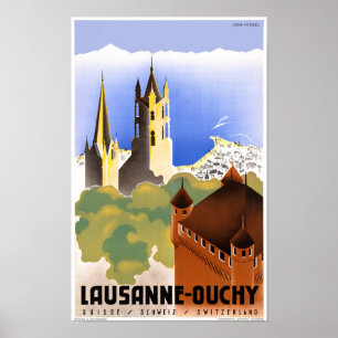 Vintages Reise-Plakat der Schweiz Lausanne Ouchy Poster